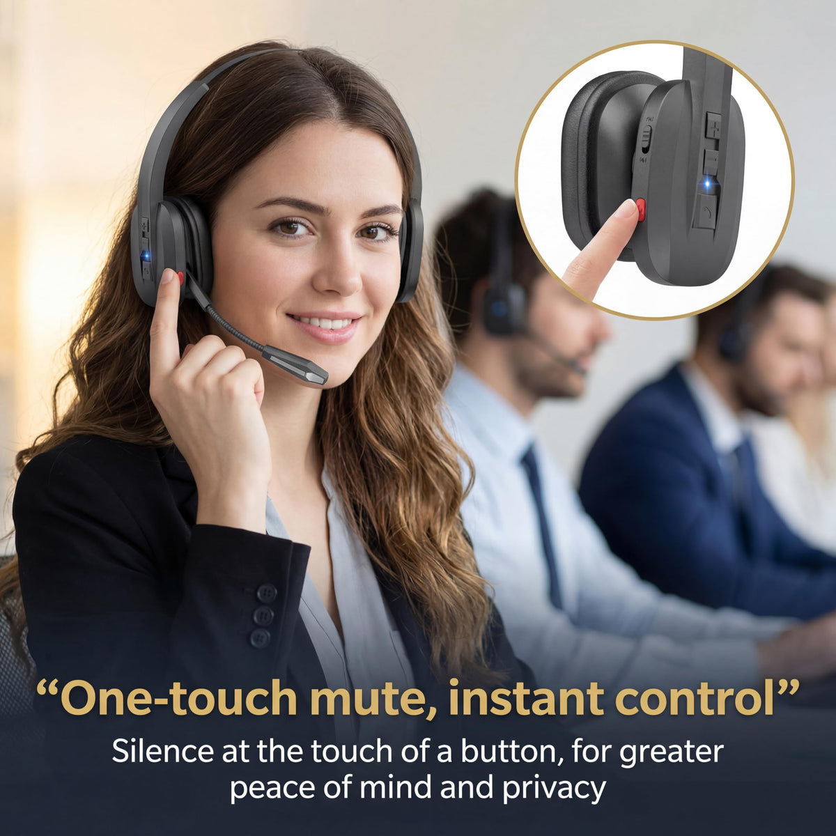 SINWE Trucker Bluetooth Headset, Wireless Headset with Dual Mic Noise Cancelling, All-Day Talk Time Mute Button Bluetooth Headsets Multipoint
