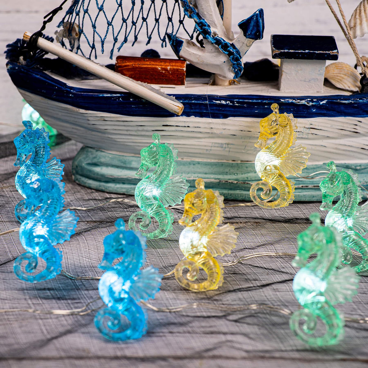 enlaceray Ocean Themed Seahorse Fairy String Lights, 10FT 30 LED Battery Operated Coastal Beach Nautical Decor for Bedroom Bathroom Patio Summer Party