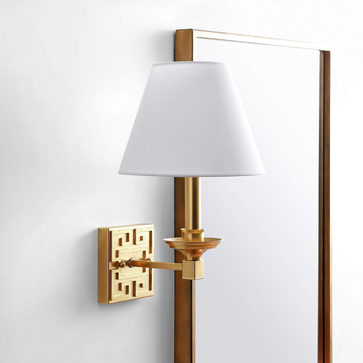 SAFAVIEH Lighting Collection Elvira Greek Key Gold Bedroom Bathroom Vanity Hallway Foyer Living Room Wall Sconce Set of 2 (LED Bulbs Included)