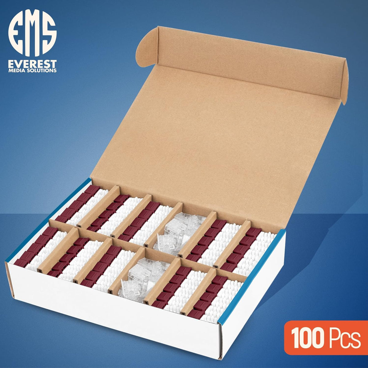 Everest 90° Angled RJ45 Cat6 Keystone Jacks 100-Pack in Red - Slim Profile Female RJ45 Connectors - Cat 6 Keystone Jack - Compatible with 90° Angled Speed Termination Tool - easyJACK (B094WB91H3)