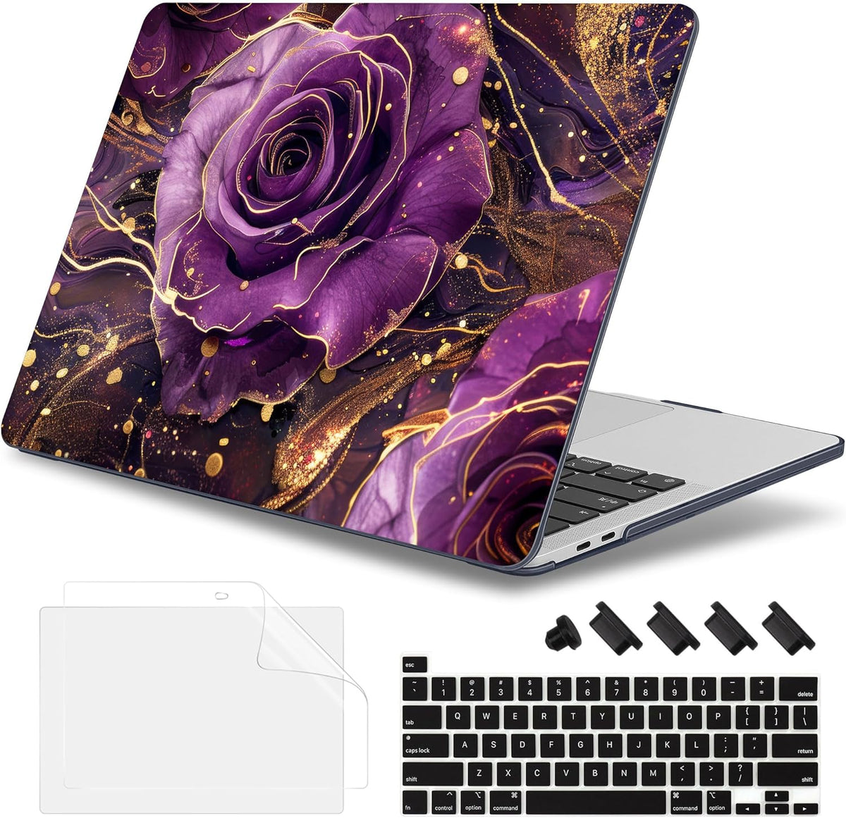 May Chen Case for MacBook Pro 13 inch M2 2023,2022,2021,2020 A2338 M1 A2251 A2289, Plastic Hard Shell Case for MacBook Pro 13" with Touch Bar Fits Touch ID, Purple Roses