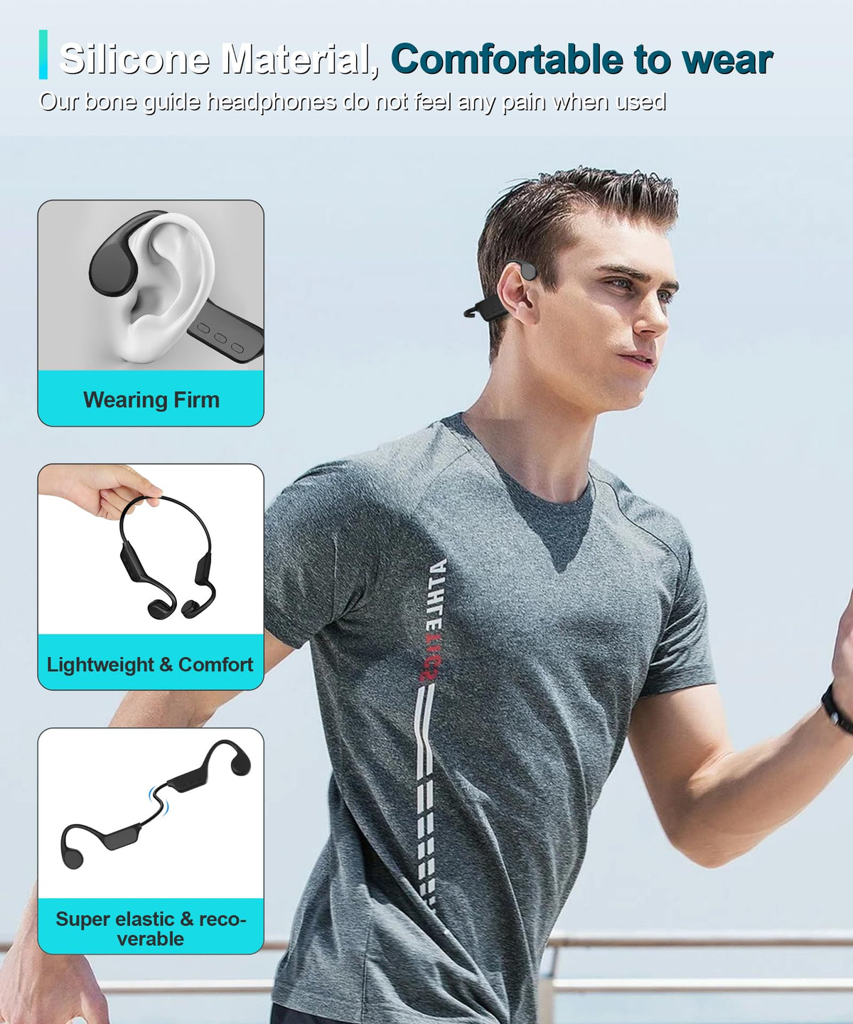 Rumatas Bone Conduction Headphones, Swimming Headphones Underwater Open Ear Built-in 32GB Memory IPX8 Waterproof for Swimming, Running, Cycling