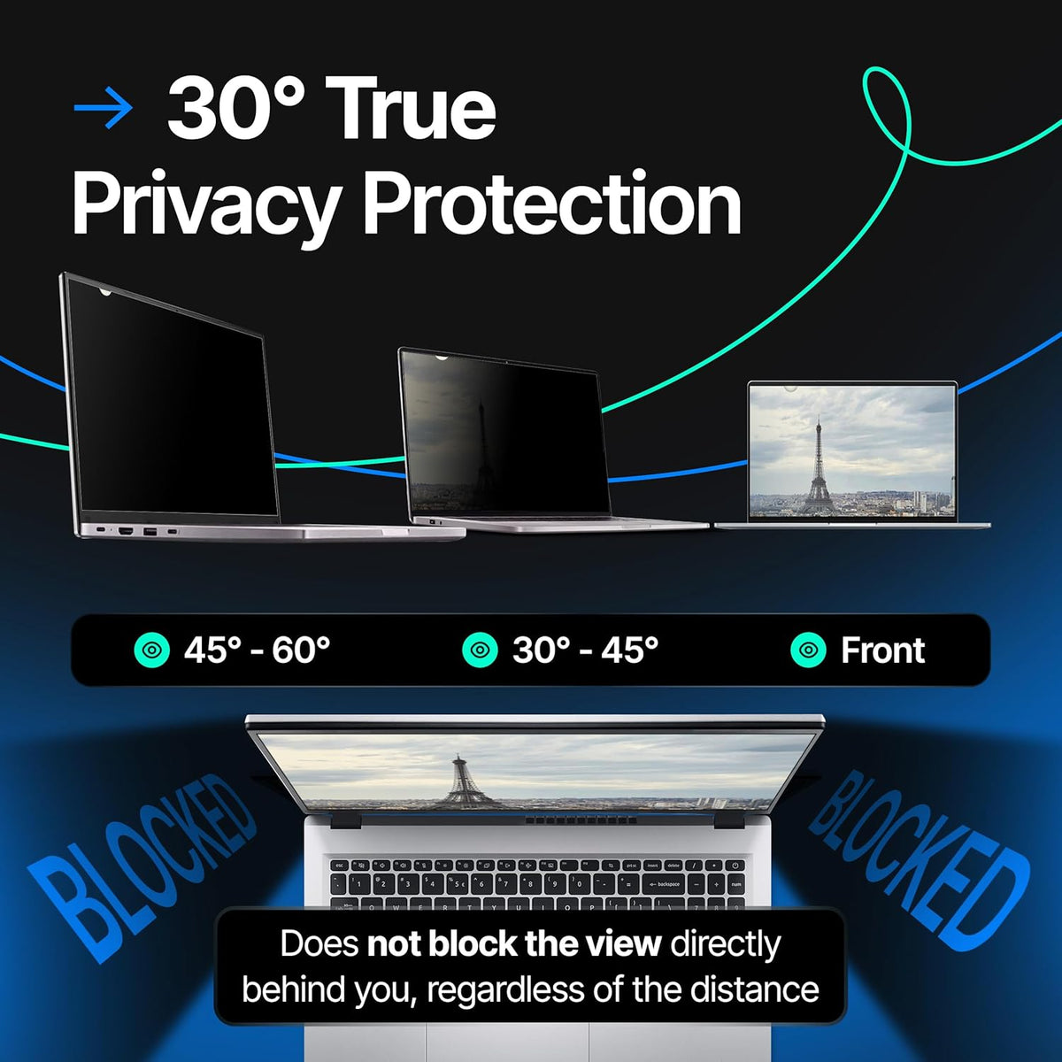 VINTEZ 14 Inch 16:10 Privacy Screen for Computer Monitor and Laptop - Anti Glare Protector Film Blue Light Filter Eye Protection - Computer Screen Privacy Shield, [1 Pack]