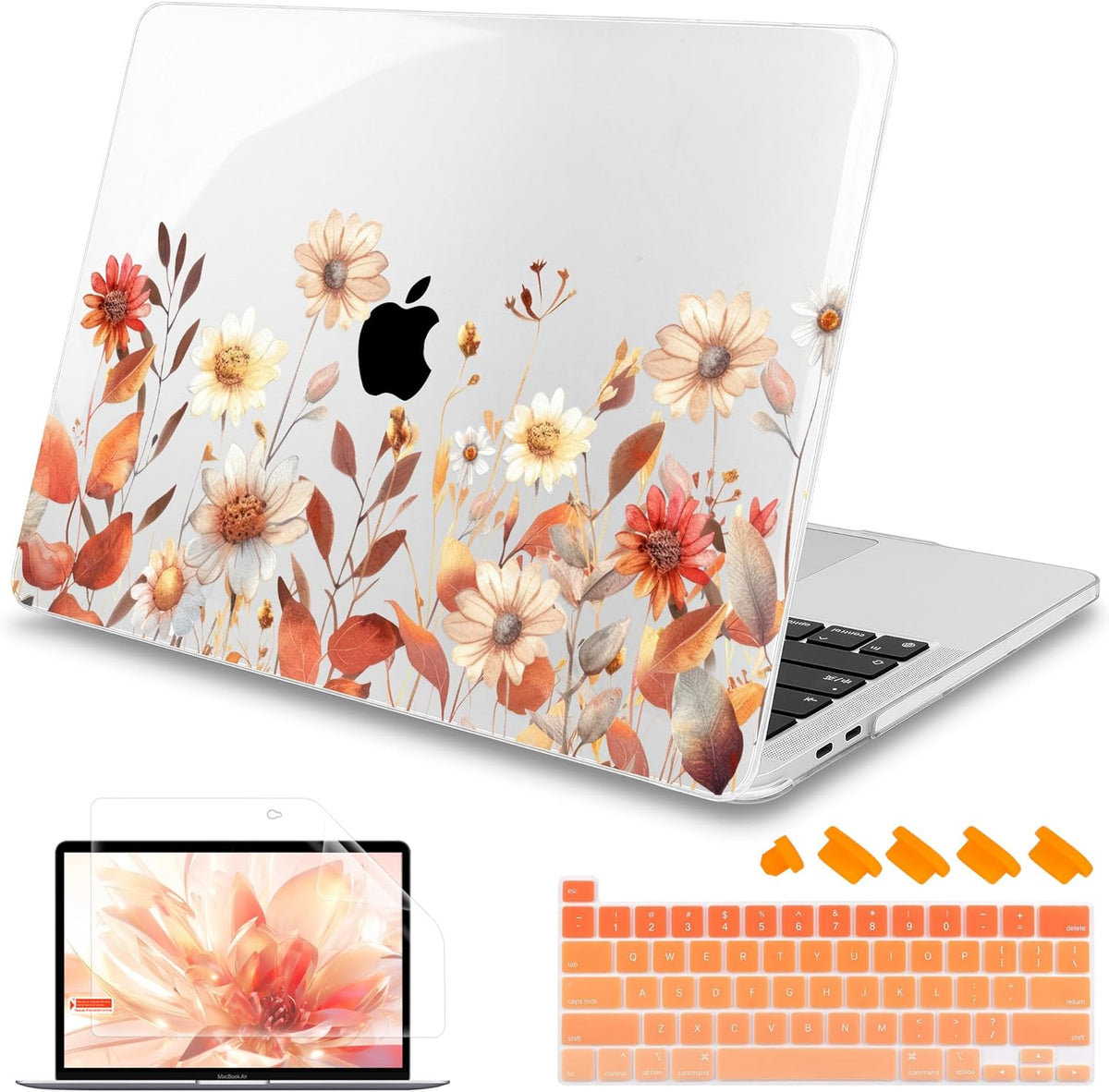 Mektron Case for MacBook Pro 16 Inch A2141 Cover 2019 Release 16" with Liquid Retina Display/Touch ID, Plastic Hard Shell with Keyboard Skin & Screen Protector & Dust Plug, Autumn Floral