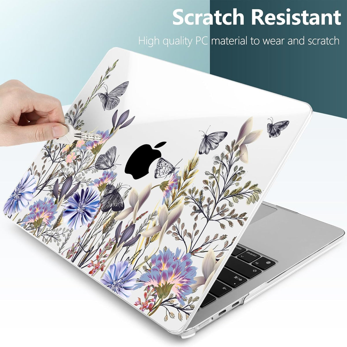 TWOLSKOO Compatible with M4 MacBook Air 15 inch Case 2025-2023 Released Model M4 A3241 M3 A3114 M2 A2941, Plastic Hard Shell & Screen Protector & Keyboard Cover & Type C Adapter, Garden Flower