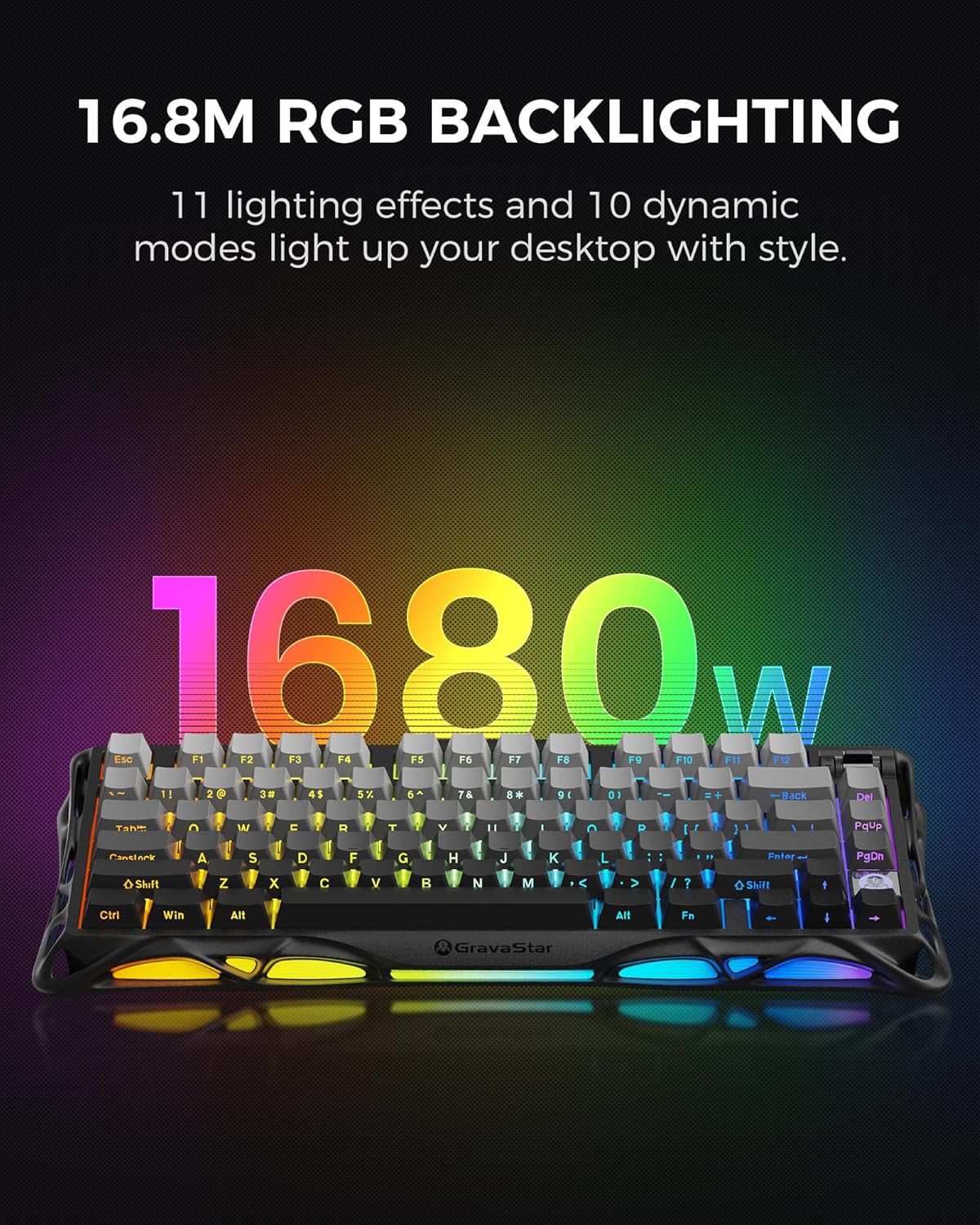 GravaStar Mercury K1 75% Wireless Mechanical Gaming Keyboard, Aluminum Alloy, Gasket Compact Custom Keyboard Hot-Swap Socket, Linear Switches, RGB Backlit - Gradient Black