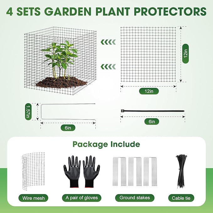 60PCS Plant Protection from Animals 12x12 Inch Metal Wire Plant ProtectorsPlant Cages to Keep Animals Out Sturdy Bunny Barricades Chicken Wire Cloche Plant Protectors for Shrubs Flowers Vegetables