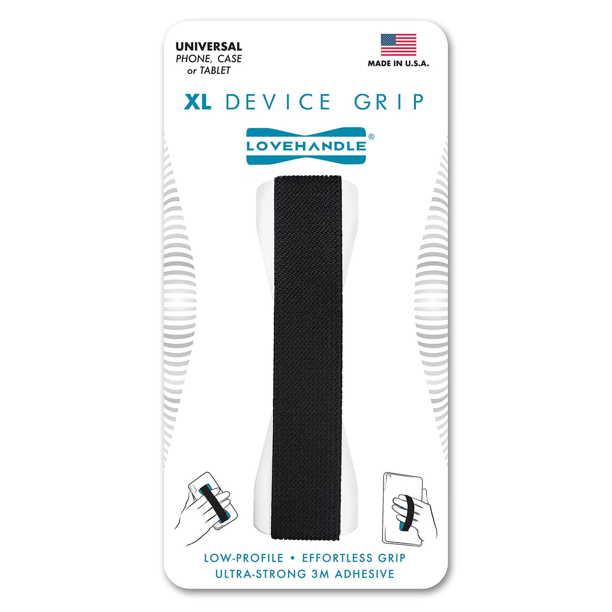 LOVEHANDLE Tablet/XL Grip for Most Tablets and Large Smartphones, Black Elastic Strap Finger Grip with White Base, LHT-01-White