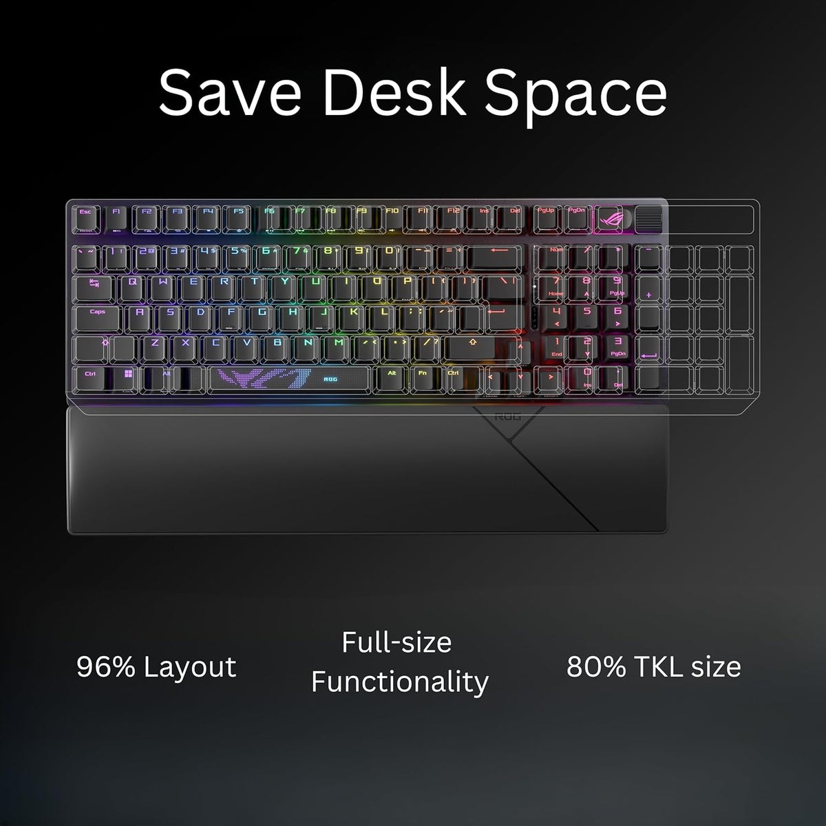 ASUS ROG Strix Scope II 96 Wireless Gaming Keyboard, Tri-Mode Connection, Dampening Foam & Switch-Dampening Pads, Hot-Swappable Pre-lubed ROG NX Snow Switches, PBT Keycaps, RGB-Black