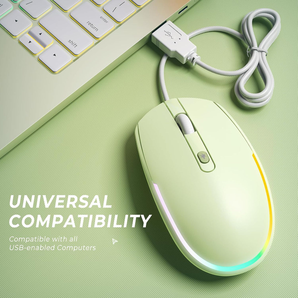 seenda Wired Mouse - USB Computer Mouse Wired with RGB Backlit Optical LED Mouse with Attached USB Cord for Laptops Notebooks Chromebook - Green