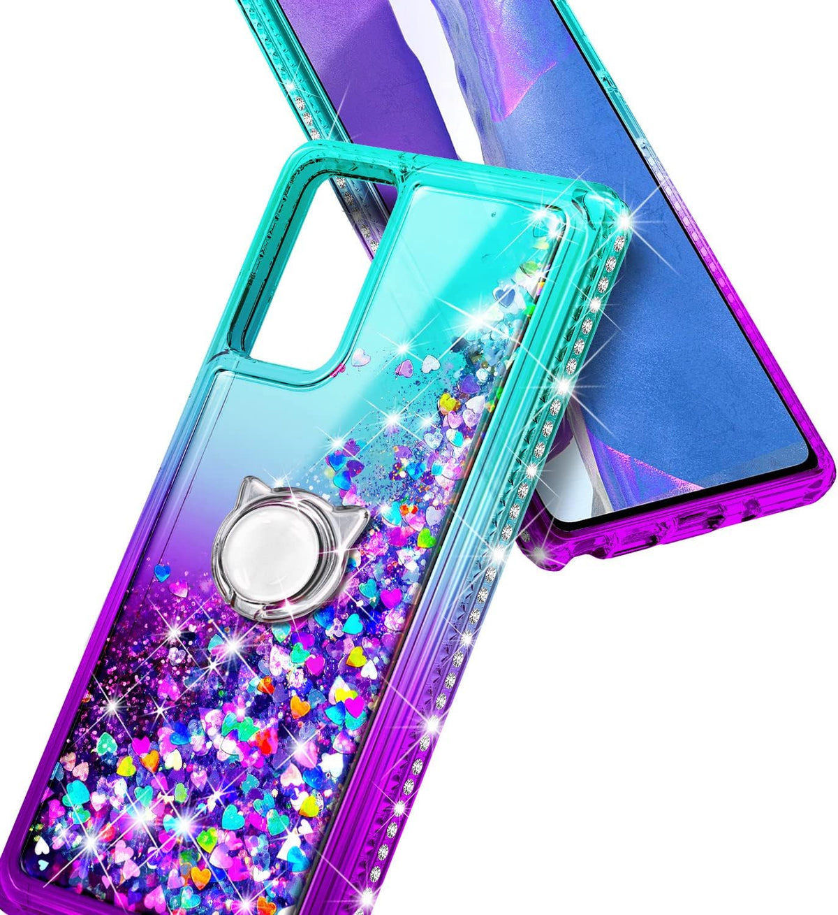 NZND Designed for Samsung Galaxy A03S Case, Cute Glitter Liquid Floating Waterfall Case with Screen Protector/Ring