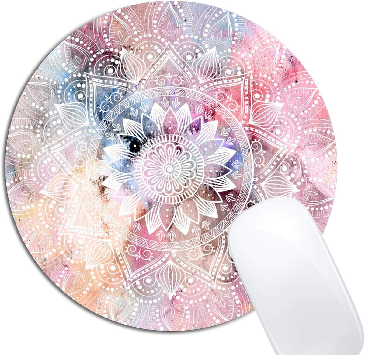 White Watercolor Mandala Mouse Pad Round Non-Slip Rubber Mousepad Laptop Office Computer Decor Cute Desk Accessories Customized Design Mouse Pad