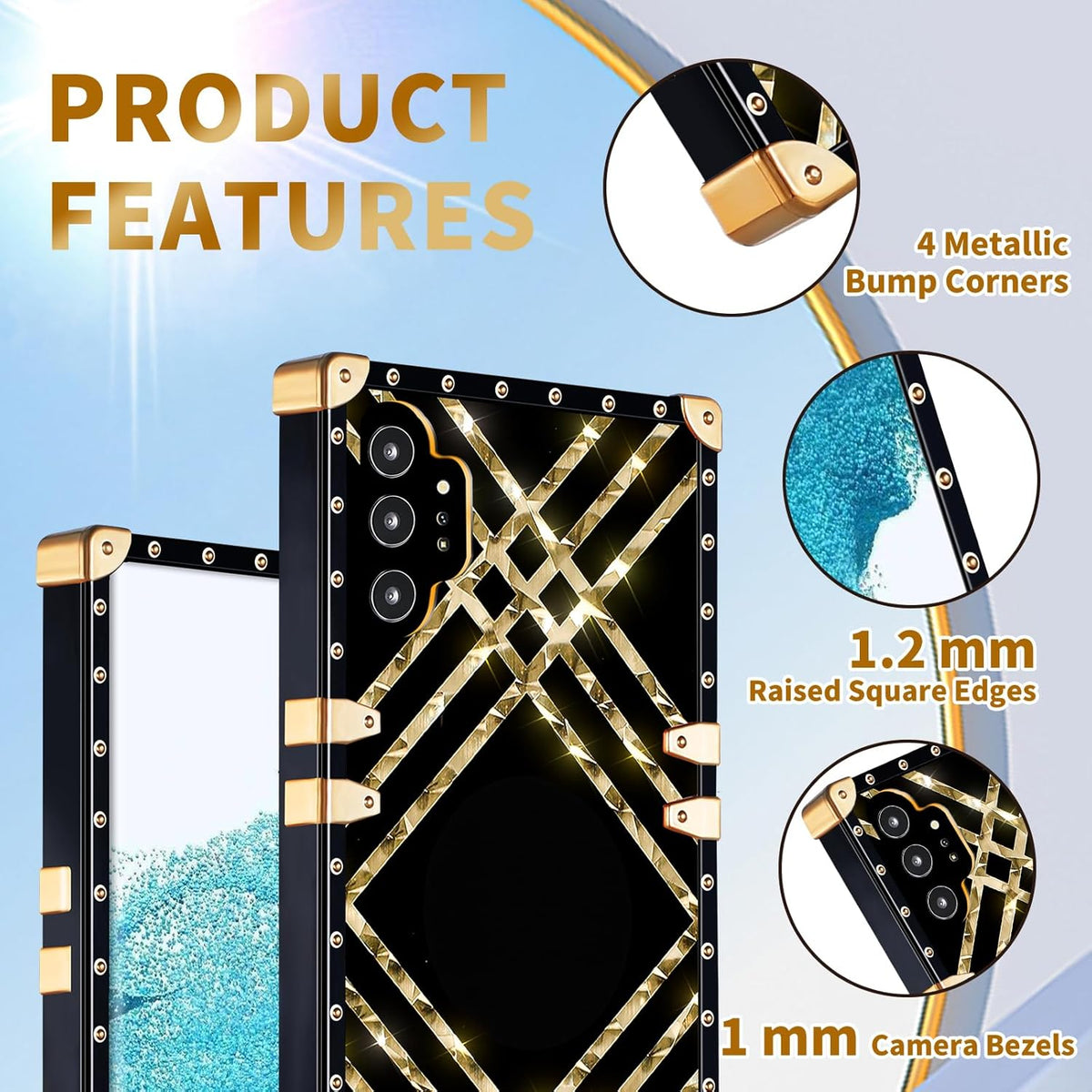 Loheckle Designer Square Phone Case for Galaxy Note 10 Plus, Stylish Aesthetics with Ring Stand Holder for Women Girls