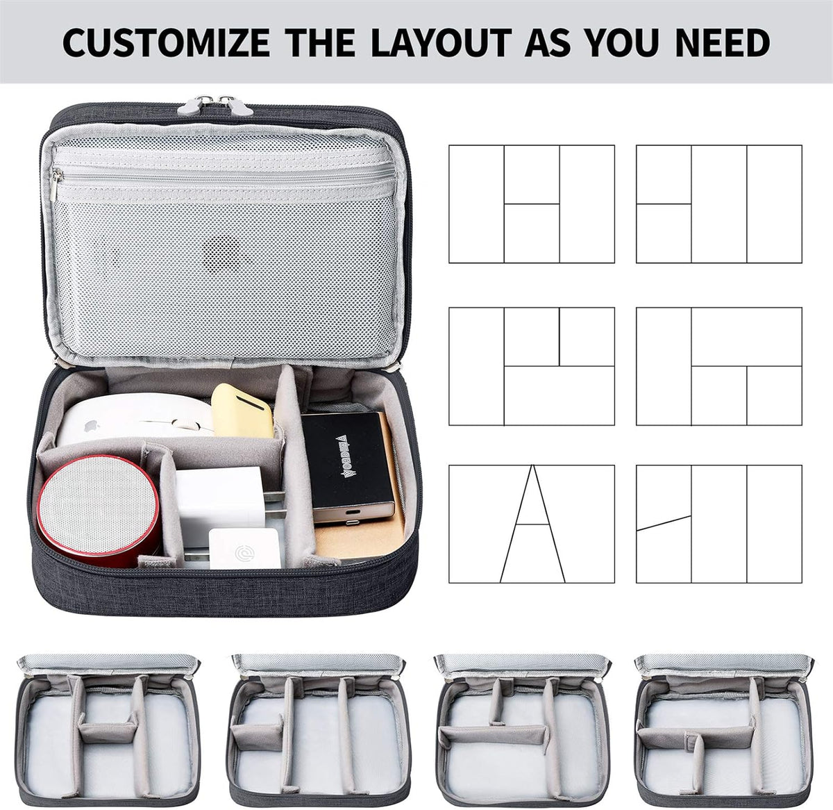 MIRLEWAIY Double-Layer Travel Cords Organizer Case for Electronic Accessories, Charger Cables, USB Sticks, Black