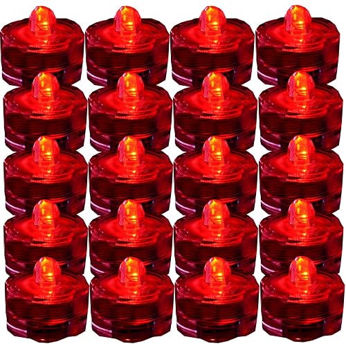 JYtrend Bright LED Floral Tea Light Vase Submersible Lights for Party Wedding (Red, 30 Pack)