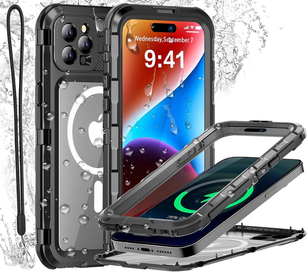 Metal Heavy Duty Waterproof Case for iPhone 13 Pro Max, Compatible with MagSafe, Military Grade Shockproof, Black