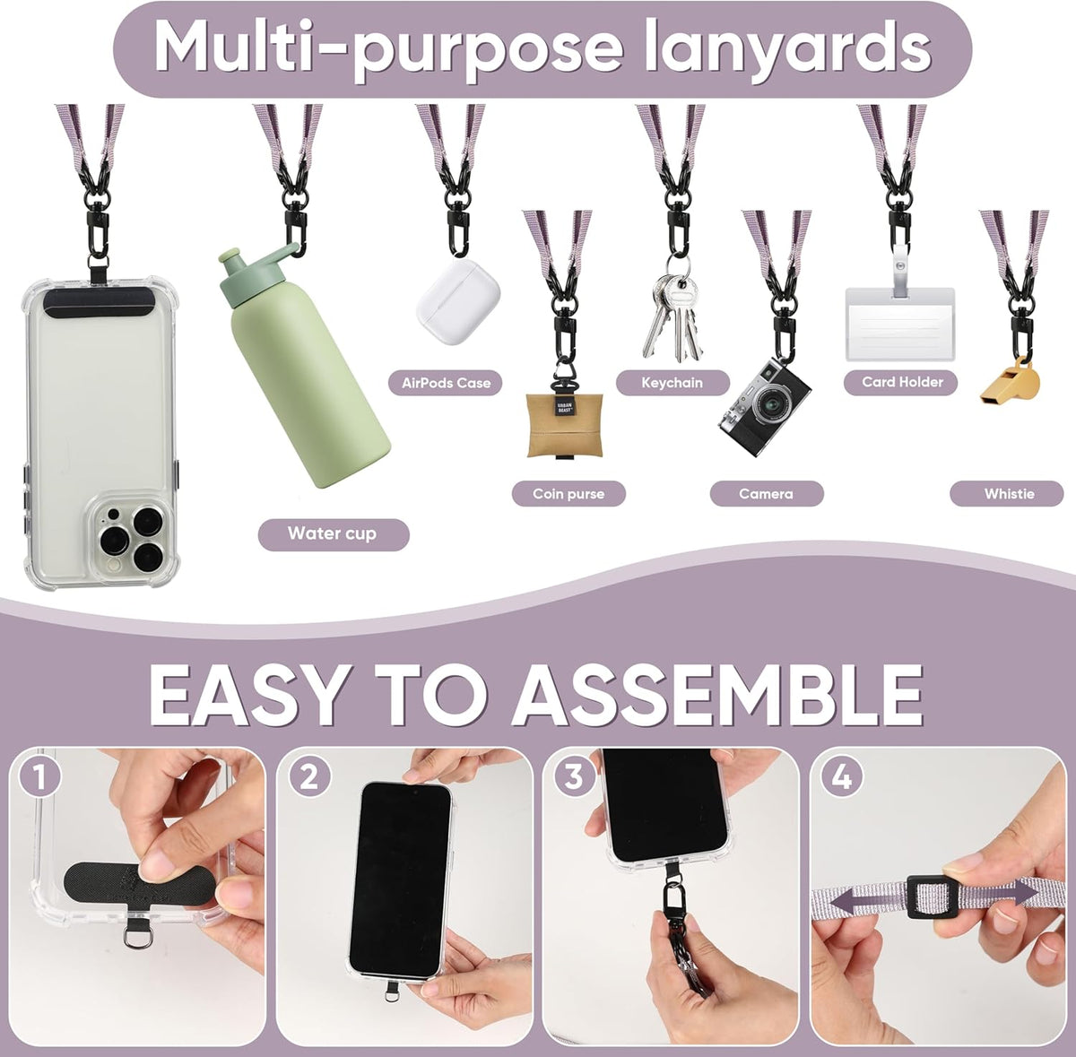 Cell Phone Strap Adjustable Wrist Strap Crossbody Cellphone Holder Extra Long Phone Lanyard Wrist Lanyard (Lavender Grey)