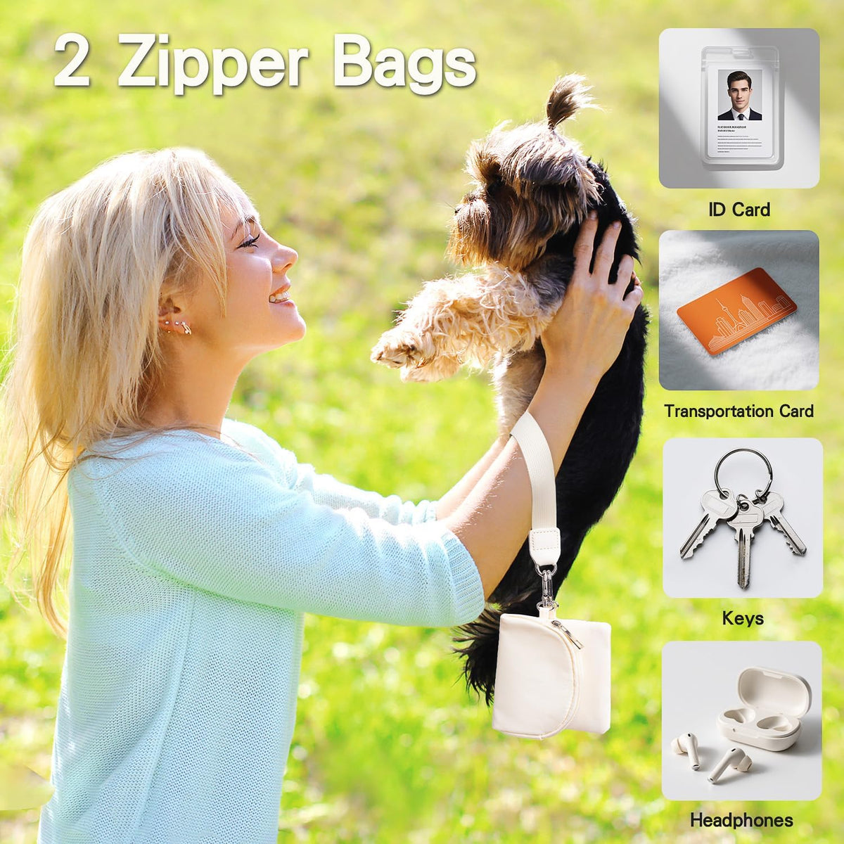 Phone Lanyard Crossbody with 2 Zipper Wallets, 2 Pcs-Save Girls Phone Strap Crossbody & Wrist Lanyard-1 Pad, Clip & Go Cellphone Strap with Pouch for Women, Universal Lanyard for Travel (Beige)