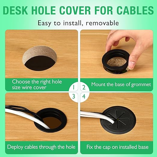 EASYEAH 2 Pcs Desk Grommet 3-1/8" / 80 mm, Desk Hole Cover for Cables Dark Grey, Cable Grommet ABS Plastic, Desk Hole Grommet for Home & Office Pc, Detachable Cable Cord Organizer