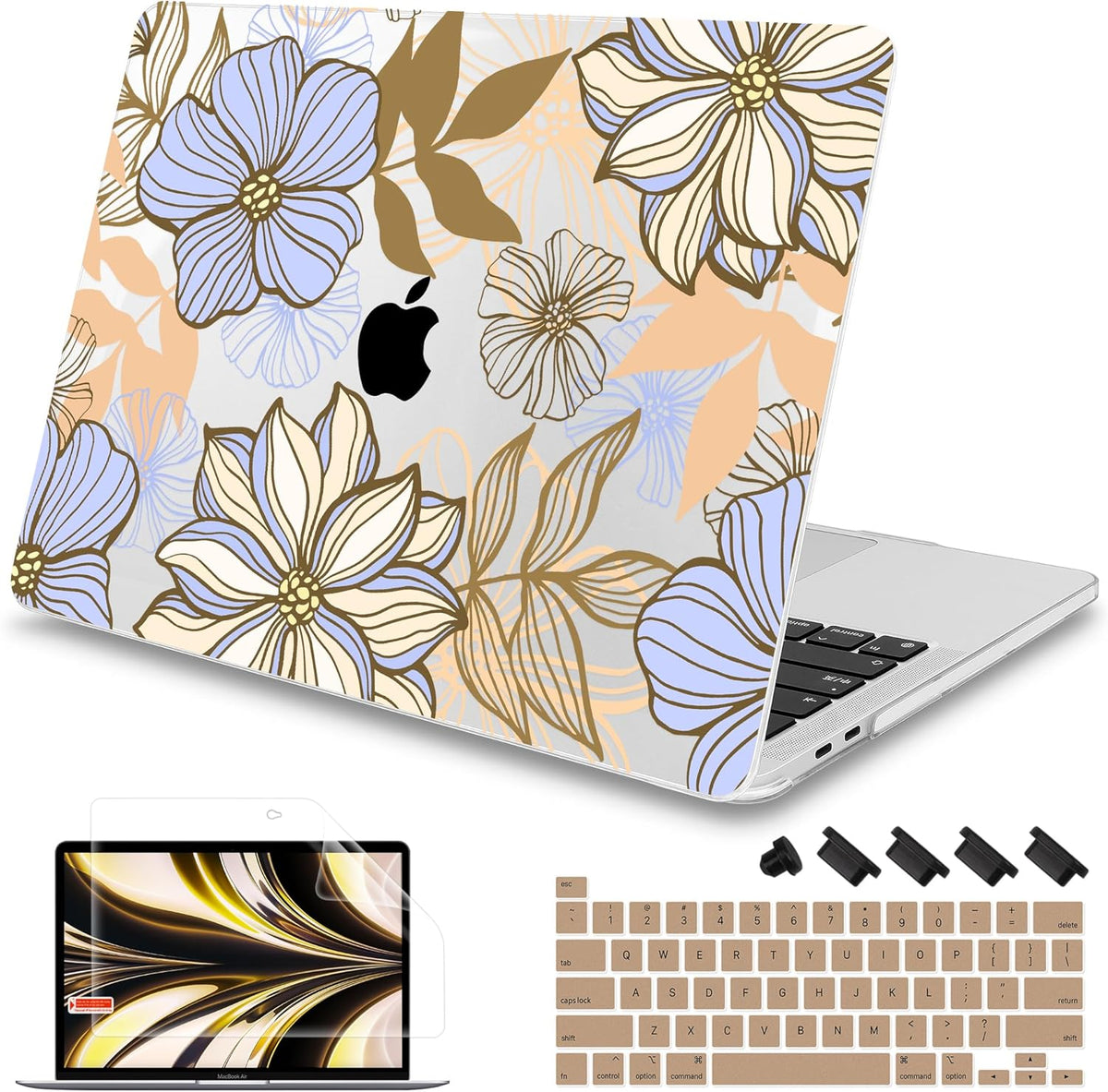 Mektron Case for MacBook Pro 16 Inch A2141 Cover 2019 Release 16" with Liquid Retina Display/Touch ID, Plastic Hard Shell with Keyboard Skin & Screen Protector & Dust Plug, Abstract Floral
