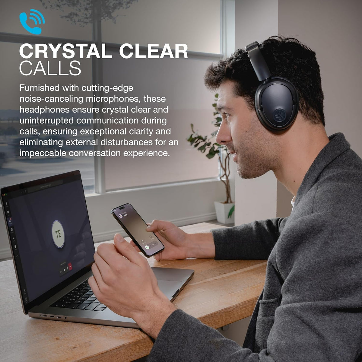 JLab JBuds Lux ANC Wireless Headphones, Graphite, Hybrid Active Noise Cancelling, Customizable Sound, Spatial Audio Compatible, Premium Over-Ear Bluetooth Headset