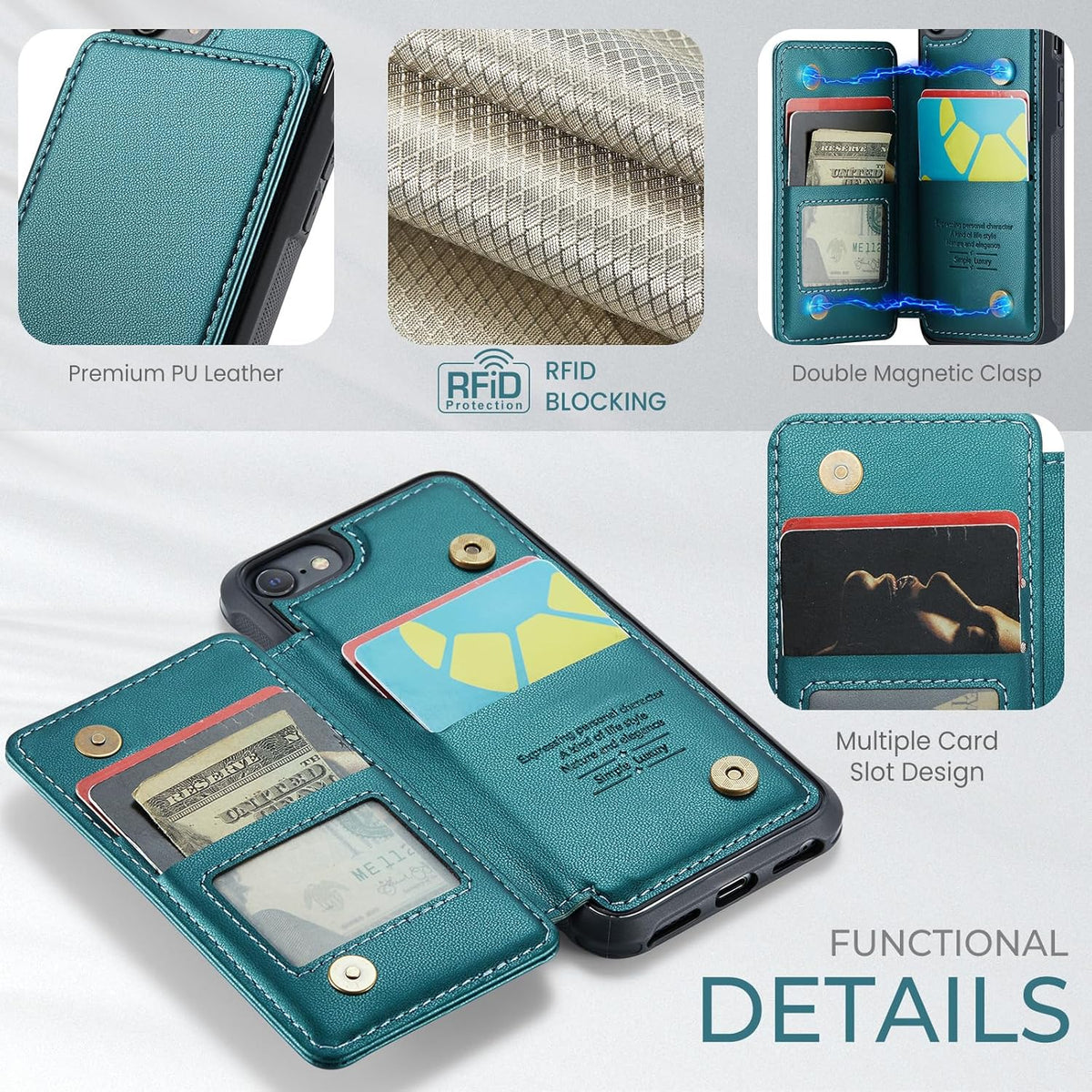Asuwish Wallet Phone Case for iPhone 6/6s/7/8/SE 2020 2022 with RFID Blocking Card Holder, Screen Protector, Green