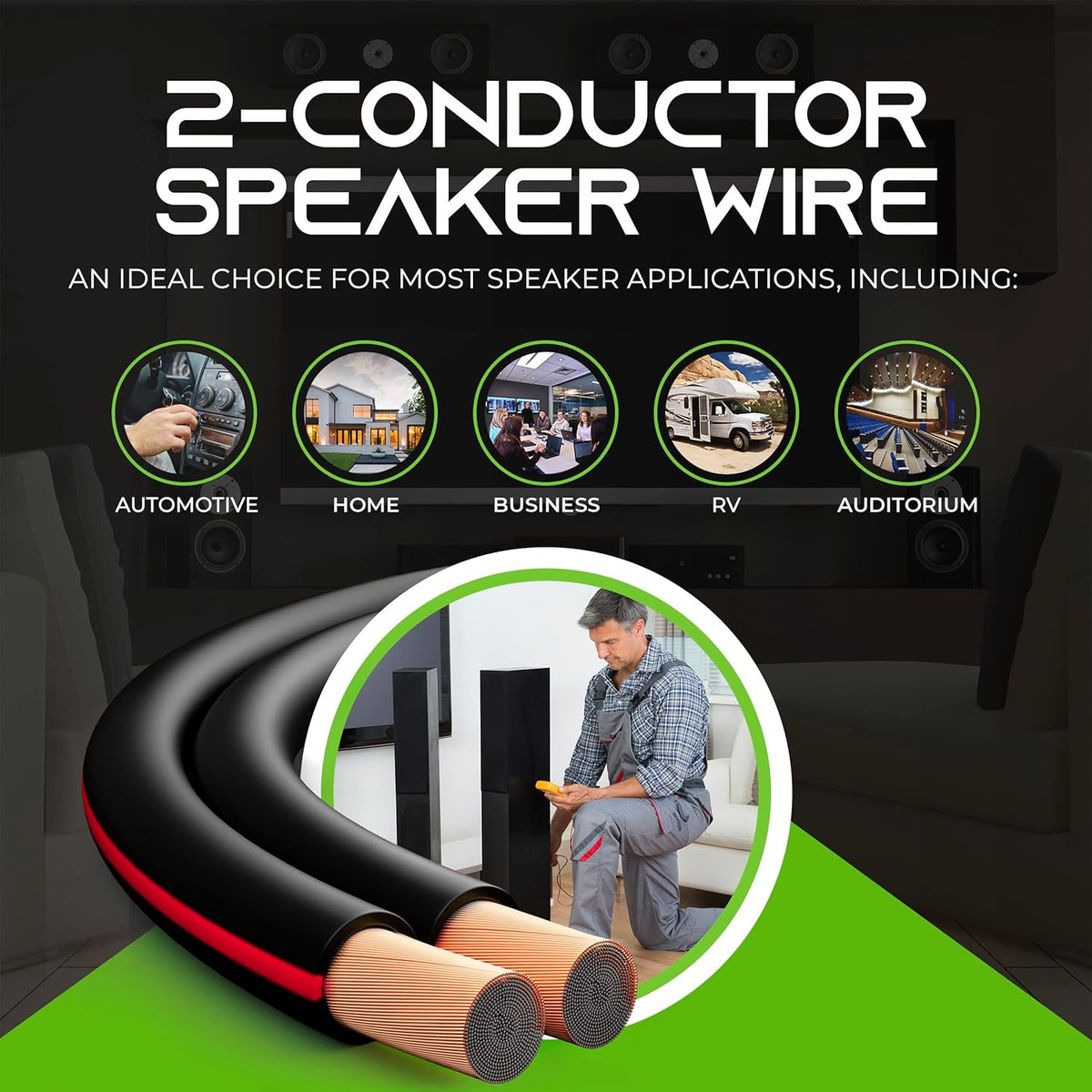 GearIT 14 Gauge Speaker Wire (50 Feet / 15.24 Meters) with Banana Plugs (6 Pairs, 12 Pieces) Pro Series 14 AWG Speaker Cable - Black
