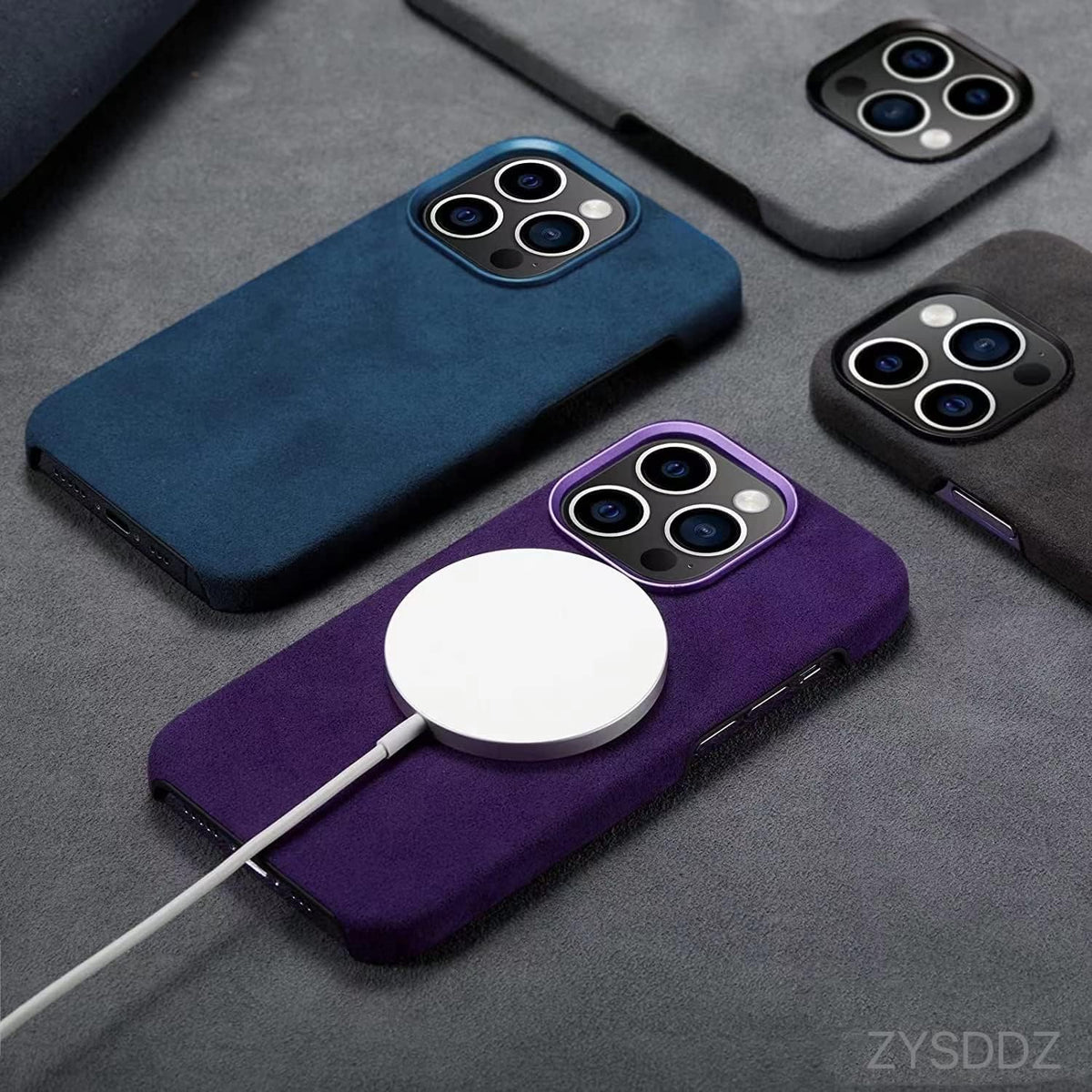Alcantara Apple iPhone 13 Series Phone Case - Handmade Half Wrap Suede Fabric, Wireless Charging Compatible