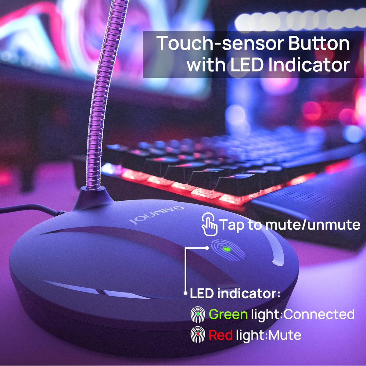 JOUNIVO USB Microphone for Computer, PC/Laptop Mic, Mute Button with LED Indicator, 360 Degree Gooseneck Design, Desktop Microphone for Streaming, Recording, Dictation, Podcasting, YouTube, JV610