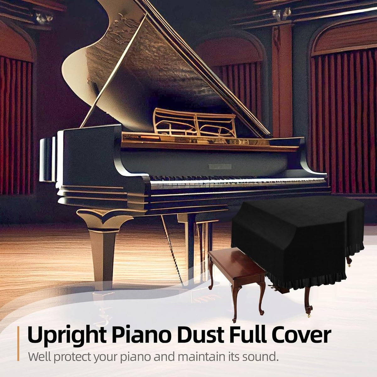 Grand Piano Keyboard Dust Cover, Music Stretchy Dirt Proof Keyboard Cover With Durable Elastic & Cord Lock Must Have Piano Accessories