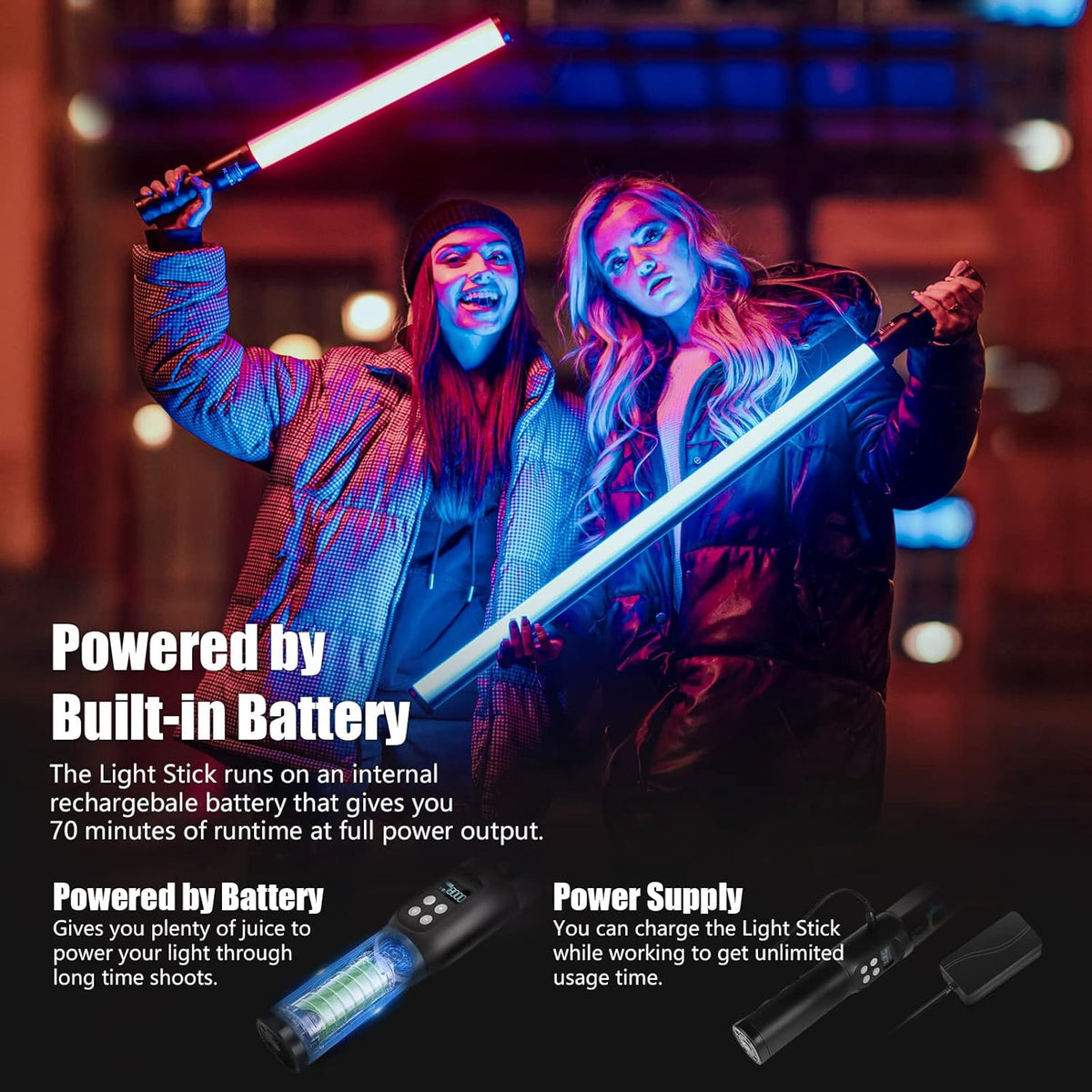 Mettlelite LS800C RGB Light Stick and Mettlelite SPL420C LED Video Light Full Color Video Light with APP Control 2800K-8000K CRI96 TLCI97 RGB CCT HSI Mode LED Light Bundle