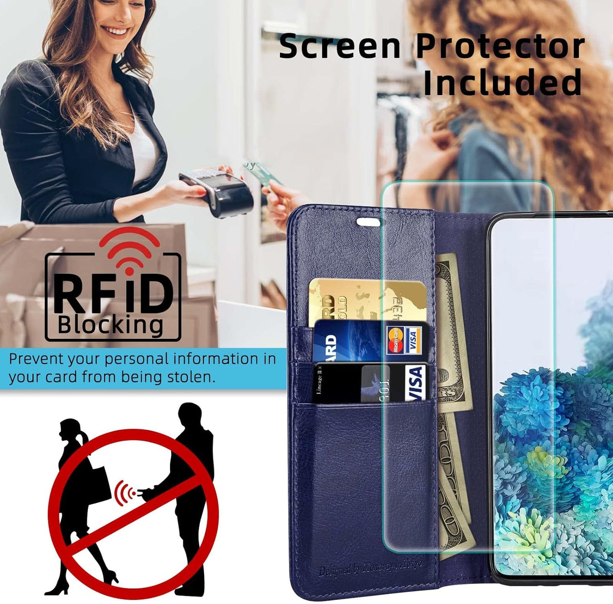MONASAY Galaxy Note 9 Wallet Case, 6.4 inch, [Screen Protector Included][RFID Blocking] Flip Folio Leather Cover with