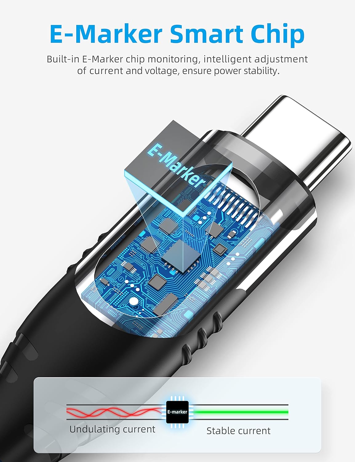 10ft Long USB C to USB C Cable (100W 5A) with LED Display, Fast Charging for iPhone 15, MacBook, Galaxy S23, Pixel.