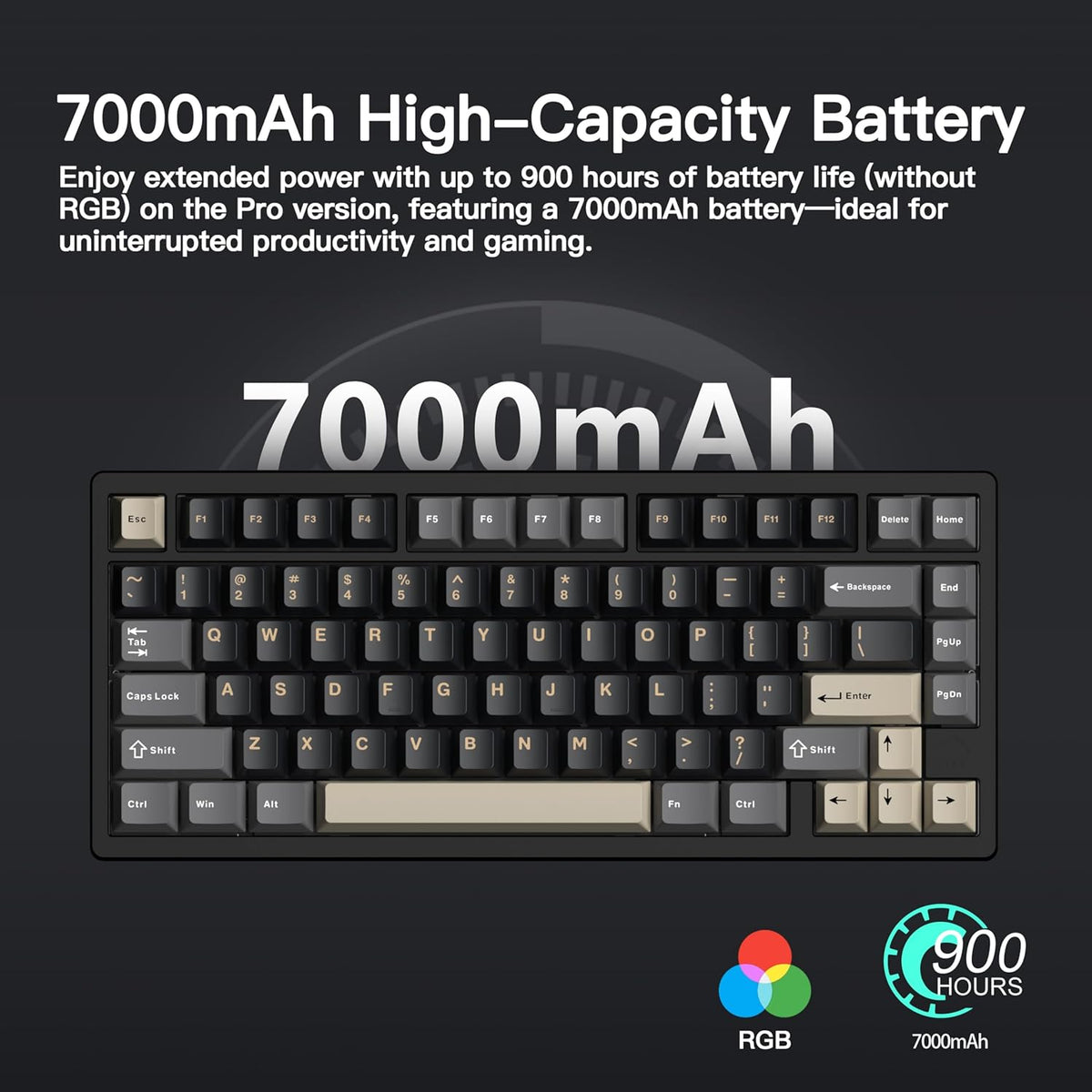 KEEBMONKEY WOBKEY Rainy 75 CNC Aluminum HMX/JWK/Cocoa Switches Triple-Mode Connectivity Mechanical Keyboard with Superior Acoustics, RGB/FR4/Silver SUS304/7000mAh/Cocoa Switch (Pro - Black)