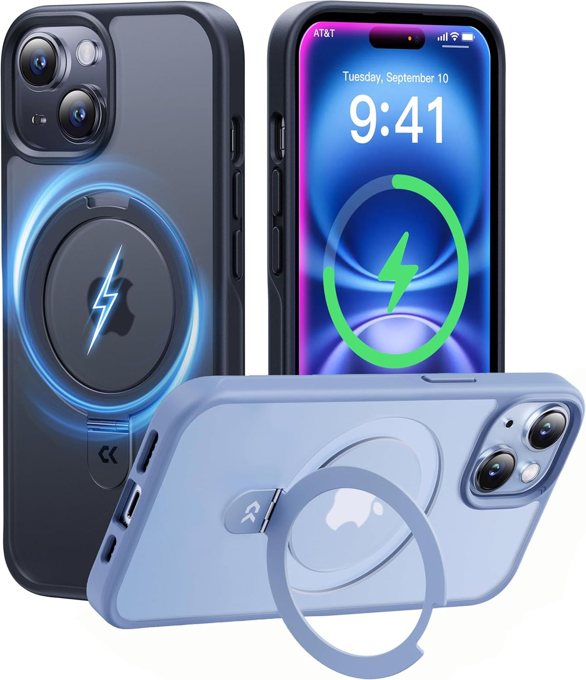 CASEKOO Designed for iPhone 15 Case with Magnetic Invisible Stand [Military Drop Protection] [Compatible with MagSafe] Shockproof Slim Translucent Matte Case 6.1 Inch, Black