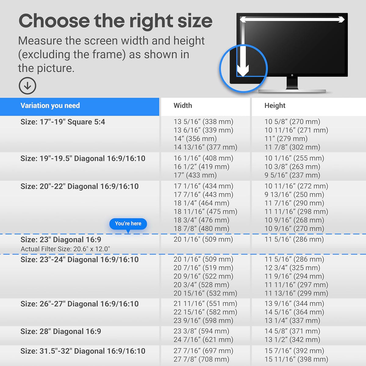 VINTEZ Blue Light Screen Protector for 23 Inch Computer Monitor and Laptop – Anti-UV Blue Light Blocking Film for Desktop PC, Eye Protection Filter, 20.6" x 12", 1 Pack