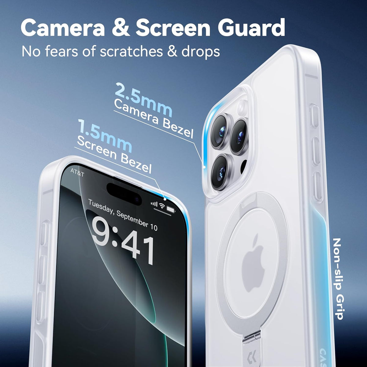 CASEKOO Designed for iPhone 16 Pro Case with Magnetic Invisible Stand [Military Drop Protection] [Compatible with MagSafe] Shockproof Slim Translucent Matte Case 6.3 Inch, Translucent White