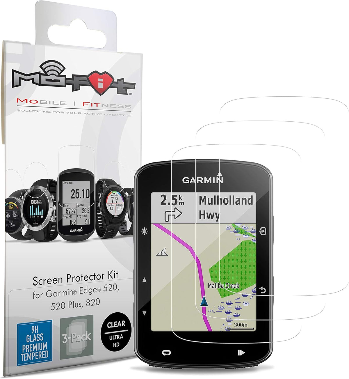 Screen Protector Kit for Garmin Edge 520, 520 Plus, 820, Tempered Glass, 3-Pack