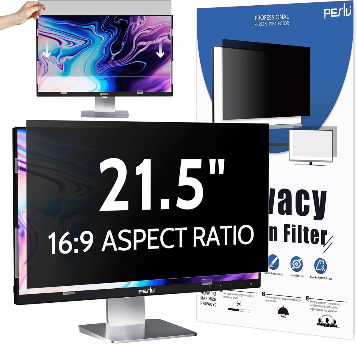 Computer Privacy Screen 21.5 Inch for 16:9 Widescreen Monitor, Removable 21.5inch Anti Blue Light Anti Glare Monitor Privacy Filter Shield (18 3/4" x 10 9/16")