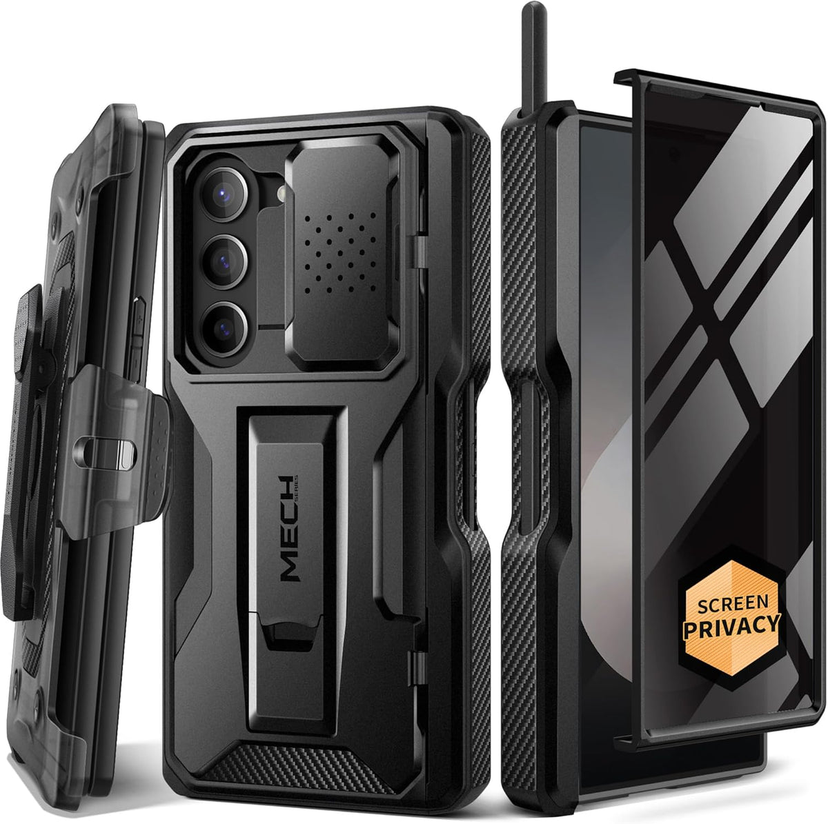 TONGATE for Z Fold 6 Case, [with S Pen Slot & Hinge Protection] [Privacy Glass Screen Protector] Full-Body Military Drop Phone Case for Samsung Galaxy Z Fold 6 with Kickstand & Belt Clip, Black