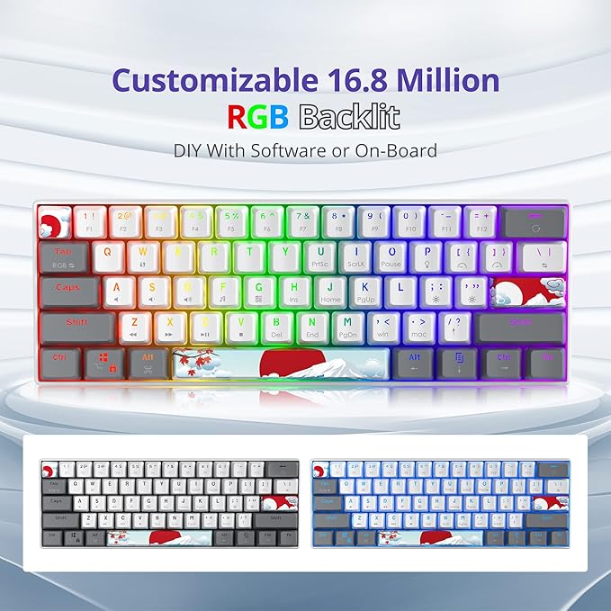 Owpkeenthy RGB Mechanical Keyboard 60 Percent Red Switches Ultra-Compact Mini Wired Gaming Keybaord with Backlit PBT Dye-Sub Keycaps for Win/Mac/PC (White/Red Switch)
