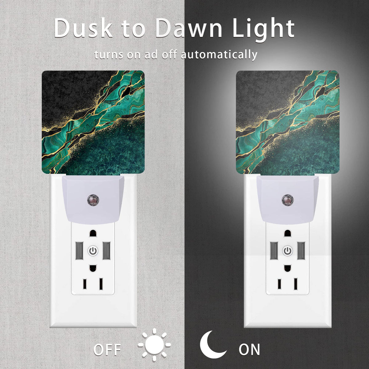 Oeaskly Green Marble Night Light,Golden Abstract Marble Veins Night Lights 0.5W Sleep Friendly for Boys Girls Led Night Light Dusk to Dawn Sensor