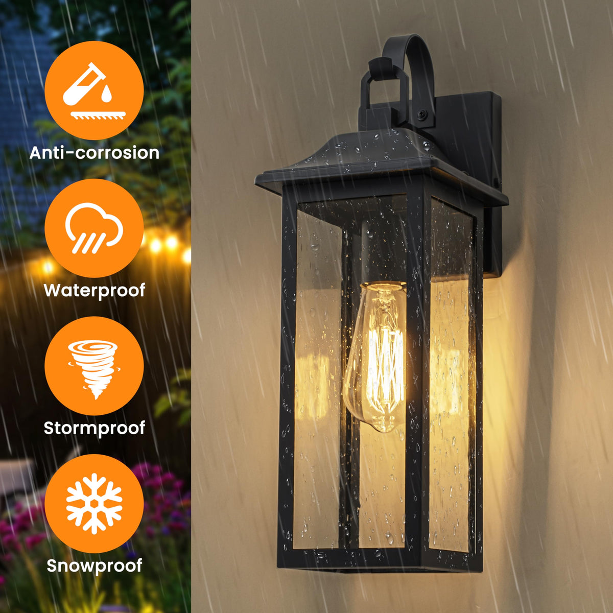 RVsmattly 17inch Outdoor Wall Light Fixture, Matte Black Porch Lights Outdoor,Waterproof Exterior Wall Lantren with Clear Seeded Glass Shade,Outside