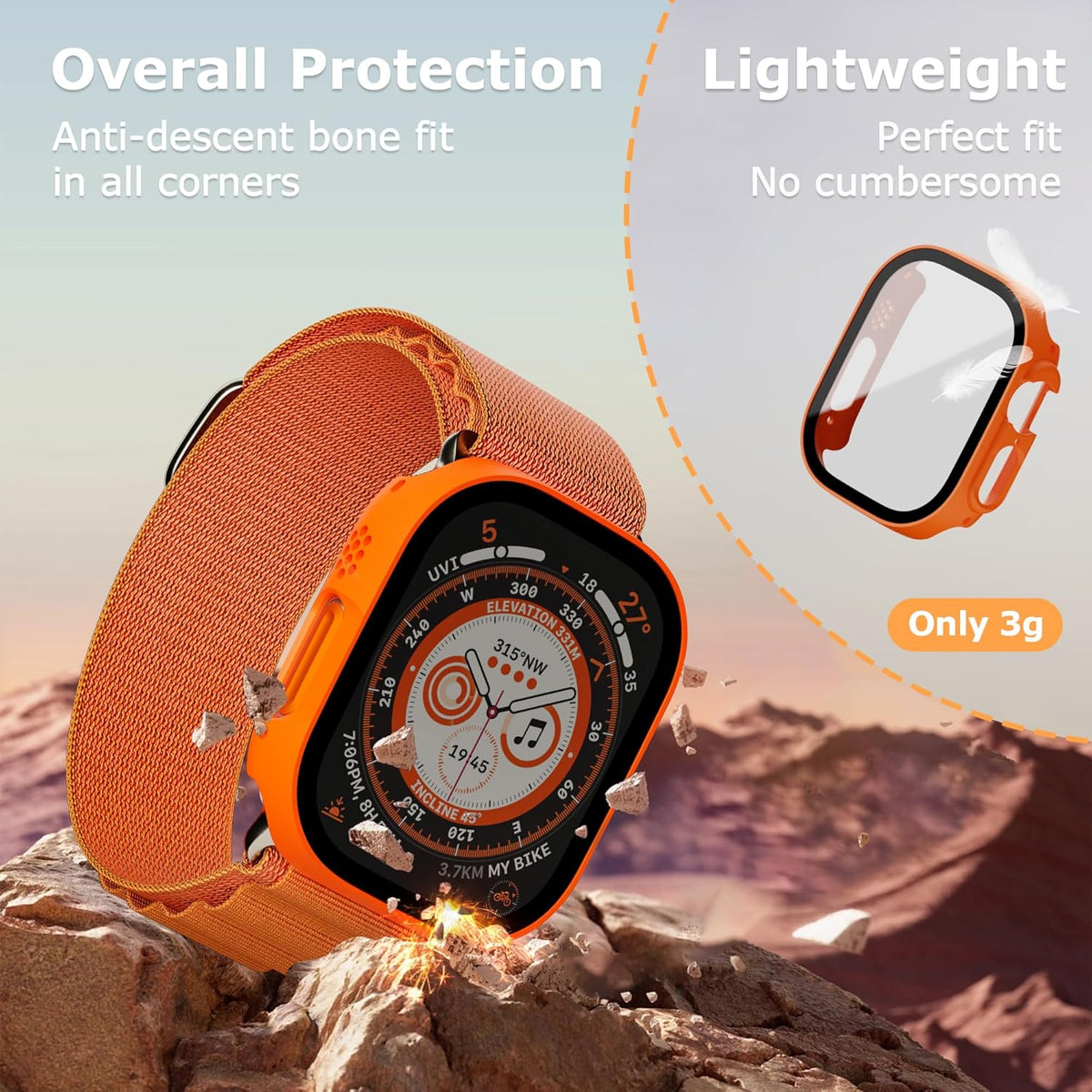 Apple Watch Ultra/Ultra 2 Bumper Case with Built-in Screen Protector, [2 Pack] Hard PC Shockproof Cover, Orange