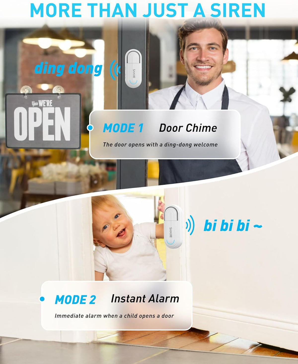 SanJie Door Alarm for Kids Safety with Remote, Door Open Alert Sensor for Home/Dementia Patients/Pool, 0-120 Db Volume