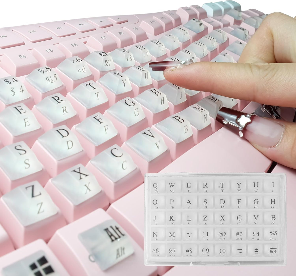 80 Pcs Keyboard Sticker for Long Nails Typing and Gaming, Symbolic and Alphanumeric Sticky Silicone Keys for Keyboards and Laptop (Translucent)
