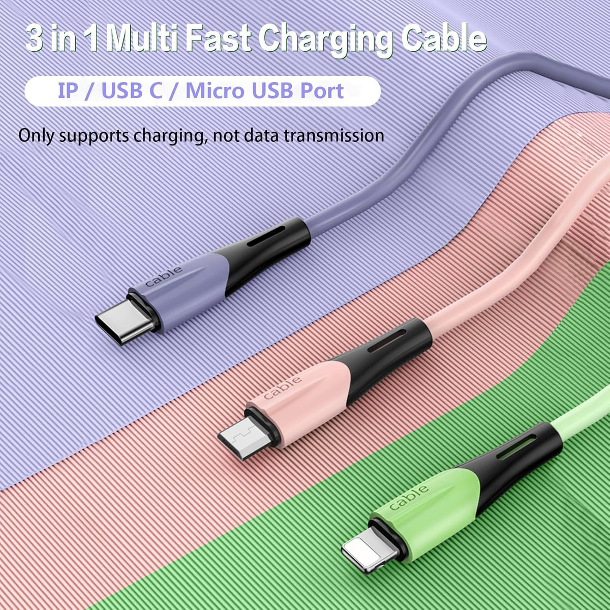 Multi Charging Cable 2Pack 3FT, 3 in 1 5A USB Fast Charger Cable Adapter for Phone 14 13/Samsung Galaxy/Pixel