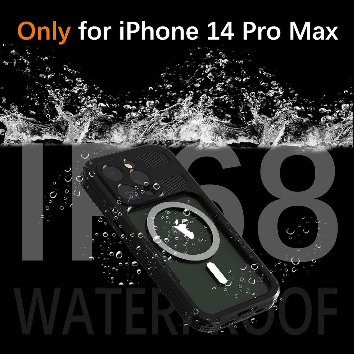 iPhone 14 Pro Max Waterproof Case with Screen Protector, Heavy Duty Protection Magnetic Case, Black