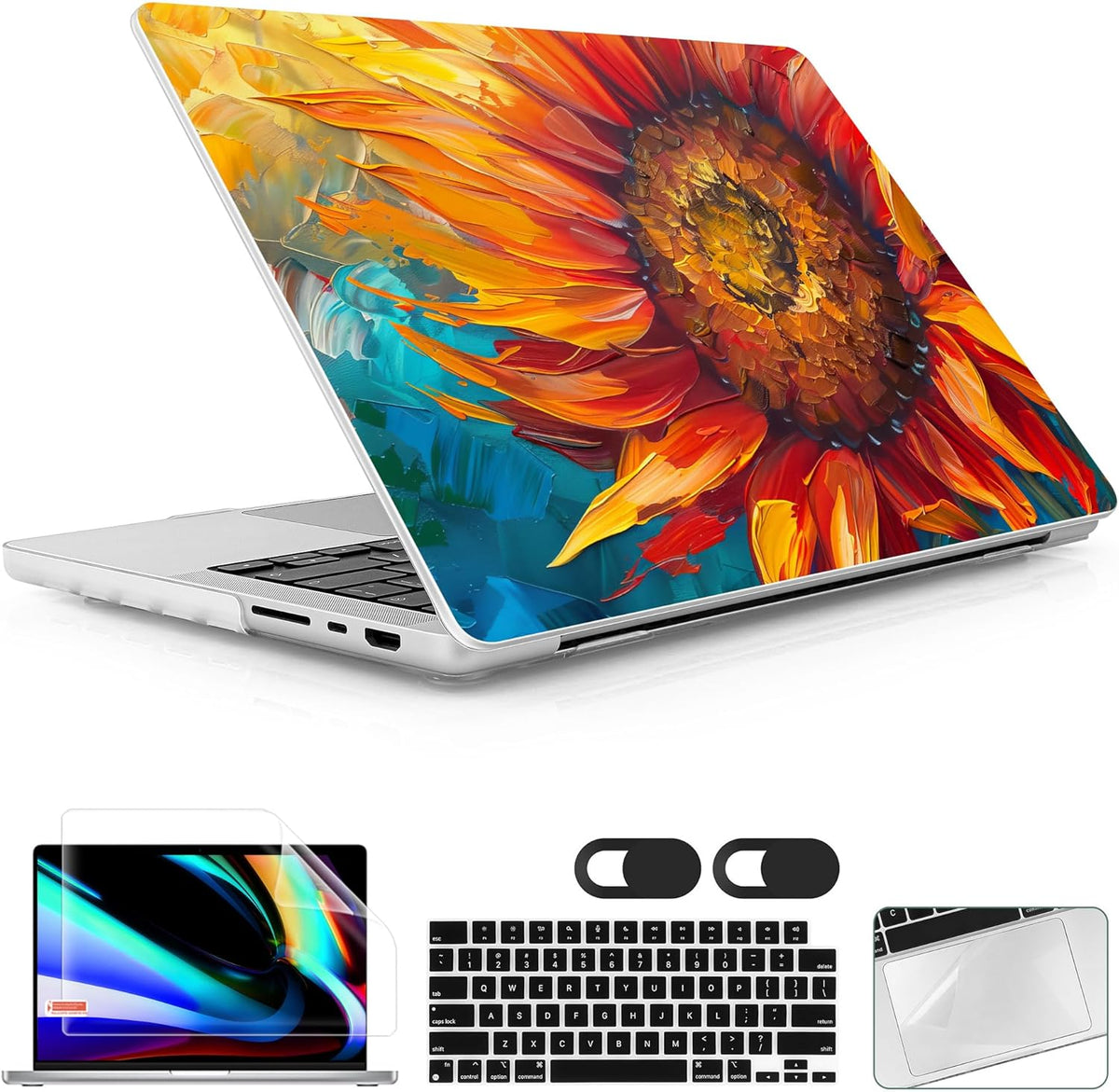 for MacBook Pro 16 inch Case 2021 2022 2023 2024 Release A3186 A3403 M4 A2991 M3 A2780 M2 A2485 M1 Pro/Max, Hard Shell Case with Screen Protector & Keyboard Cover, Sunflower