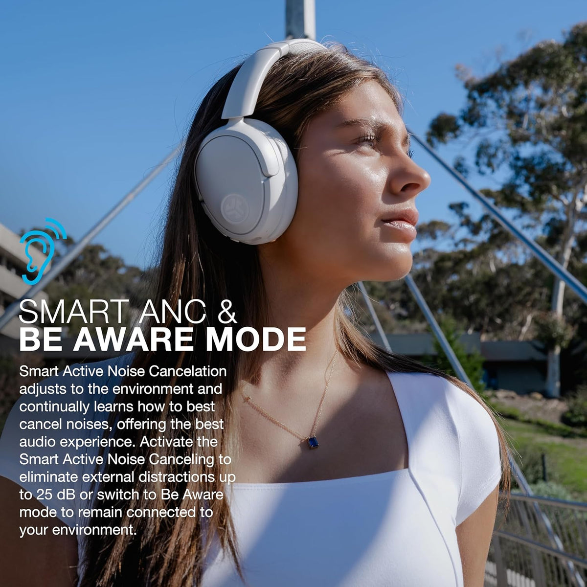 JLab JBuds Lux ANC Wireless Headphones, Cloud White, Hybrid Active Noise Cancelling, Customizable Sound, Spatial Audio Compatible, Premium Over-Ear Bluetooth Headset